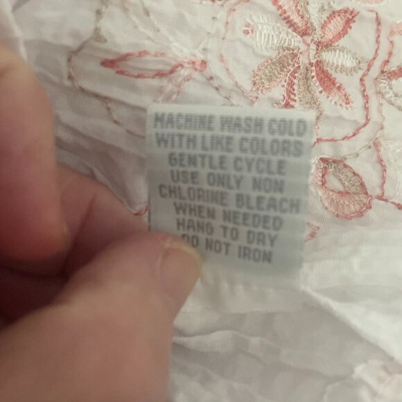 Fred David Womens L Blouse Floral Embroidered Button Front Crinkle Stretch Top - Picture 13 of 13